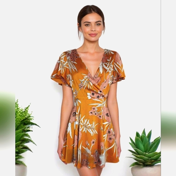 Express Orange Floral Mini Summer Dress - Picture 1 of 8